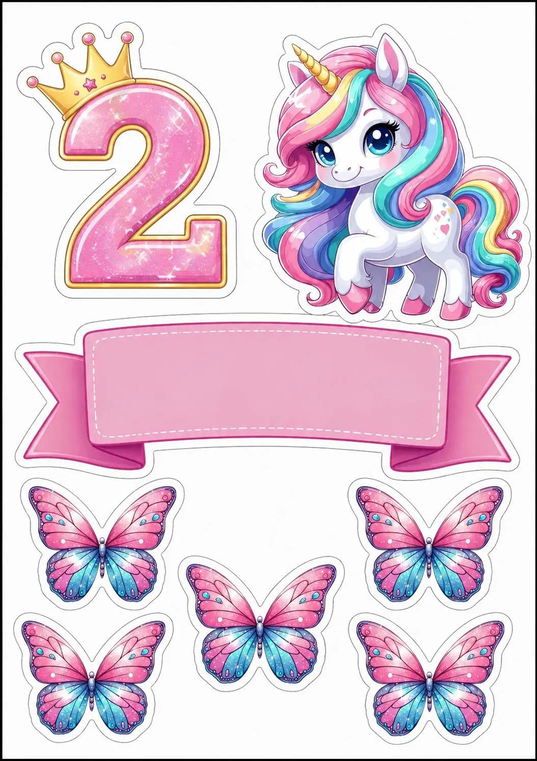 Unicorn rainbow edible cake topper design 10, available in wafer paper or icing sheet.