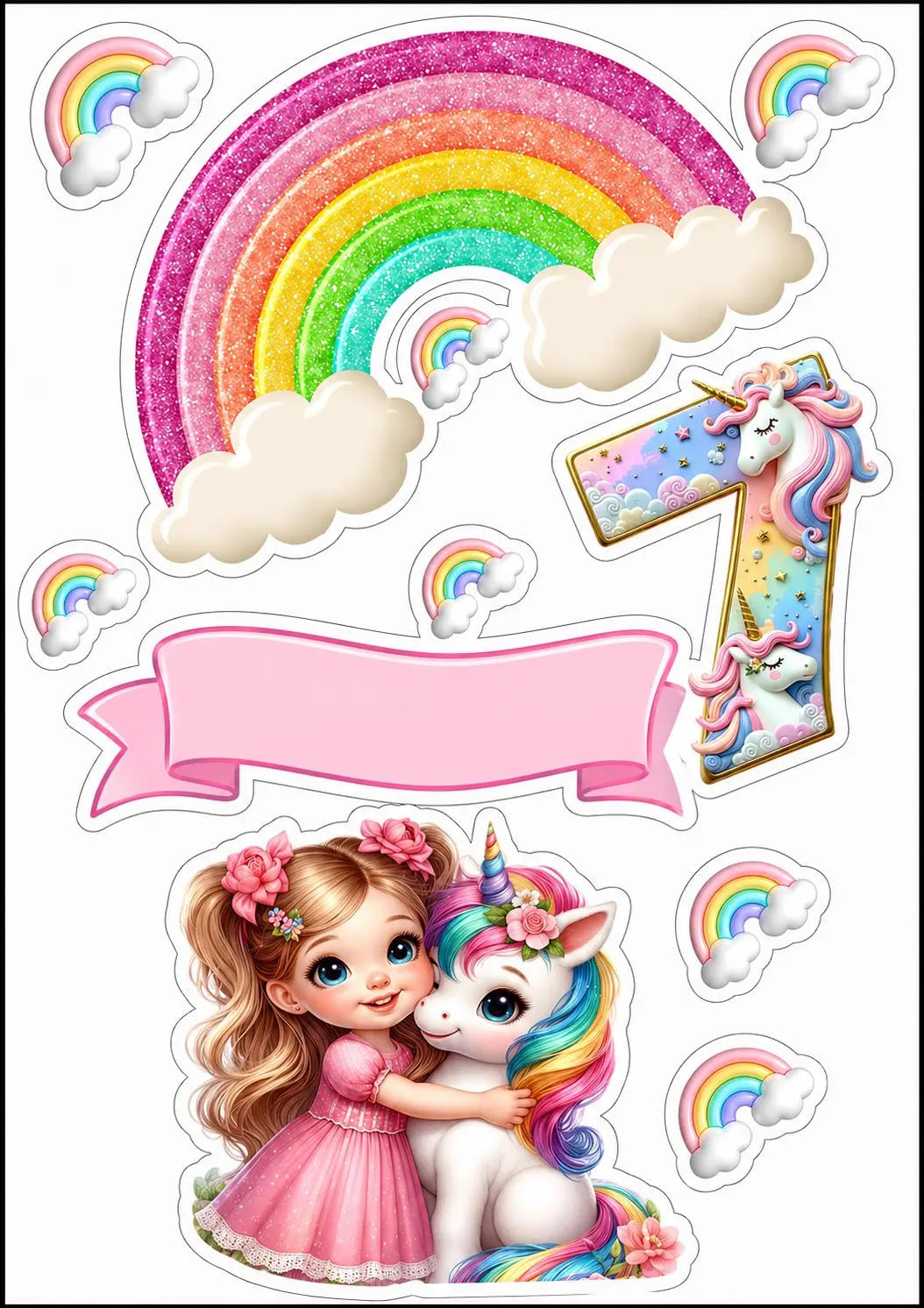 Unicorn rainbow edible cake topper design 12, available in wafer paper or icing sheet.