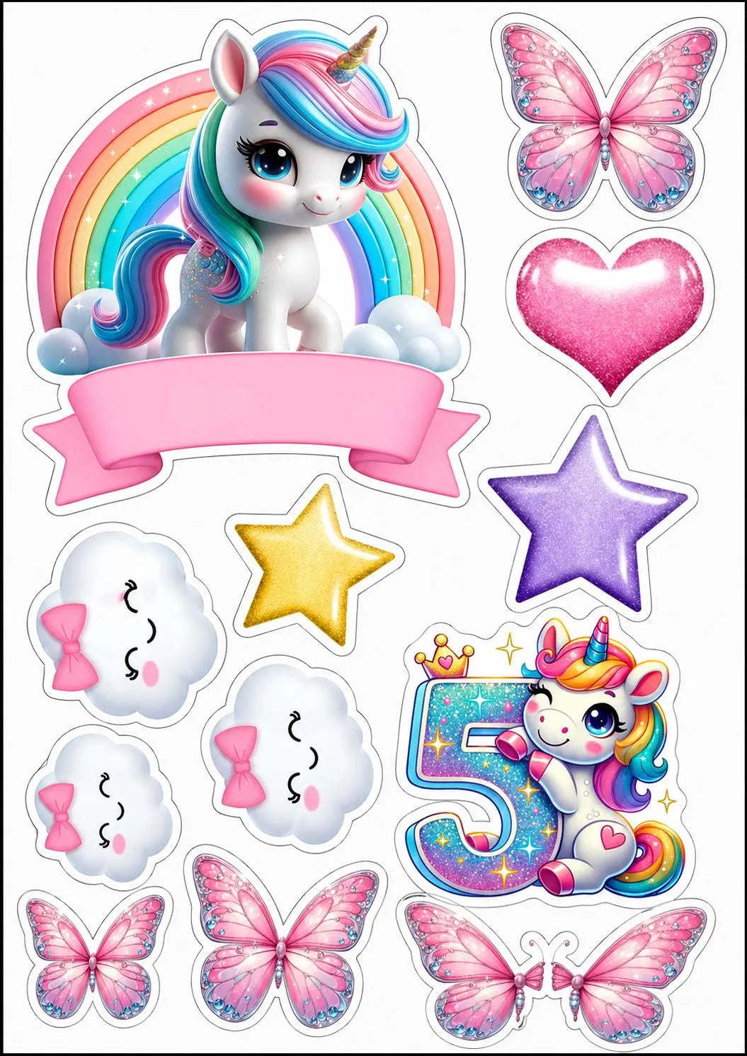 Unicorn rainbow edible cake topper design 13, available in wafer paper or icing sheet.
