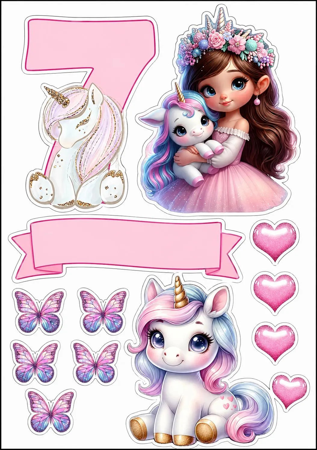 Unicorn rainbow edible cake topper design 14, available in wafer paper or icing sheet.