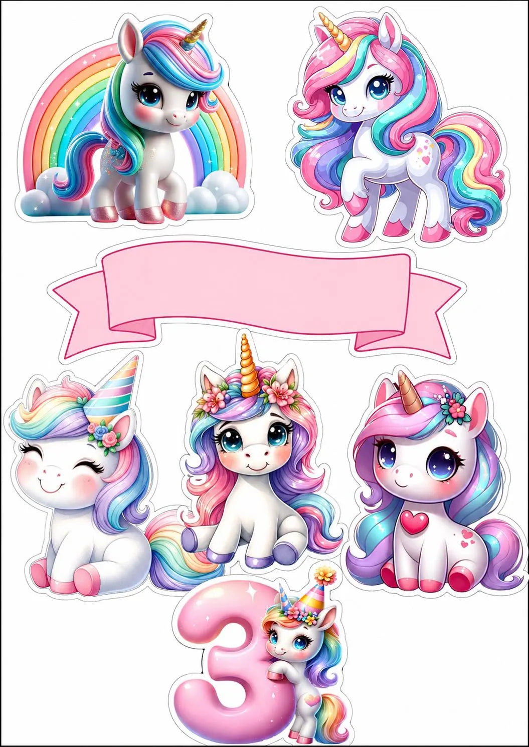 Unicorn rainbow edible cake topper design 15, available in wafer paper or icing sheet.