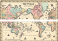 Design 1 two antique world map cake wrap strips on a horizontal A4 sheet, approximately 29.7 by 10 cm each