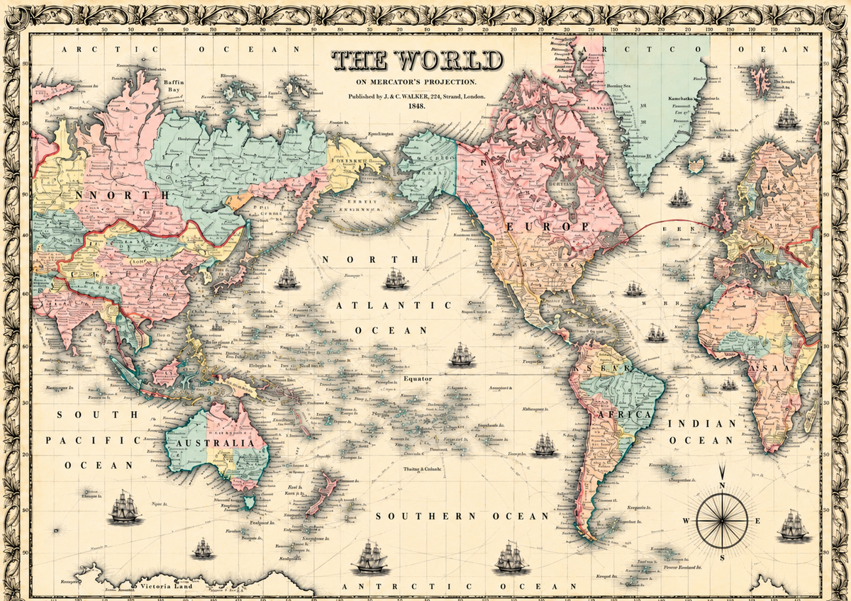 Design 2 full sheet vintage beige world map A4 edible icing sheet for decorating cakes