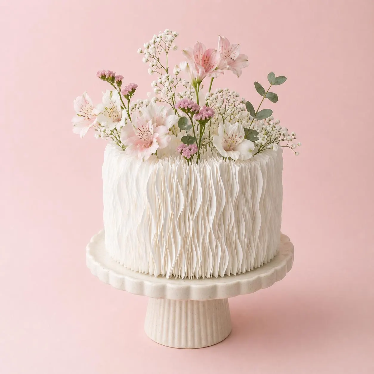 Edible wafer paper ruffle strips for layered birthday and celebration cake decorations.
