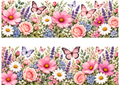 Wildflower butterfly cake wrap A4 layout with two 29 by 9.5 cm edible floral strips and 2 cm cutting gap