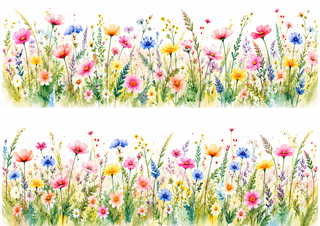 Design 1 – Wildflower Meadow Edible Cake Wrap – Floral Watercolor A4 Cake Border
