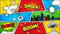 Panoramic superhero comic cake wrap print with colourful action words and pop art panels