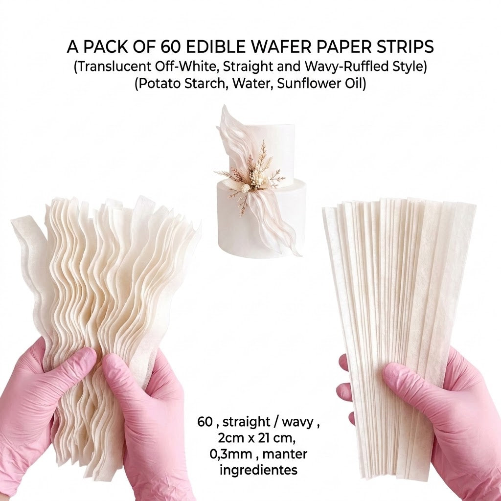 Precut Wafer Paper Strips – 60 Straight & Wavy Edible Ruffles