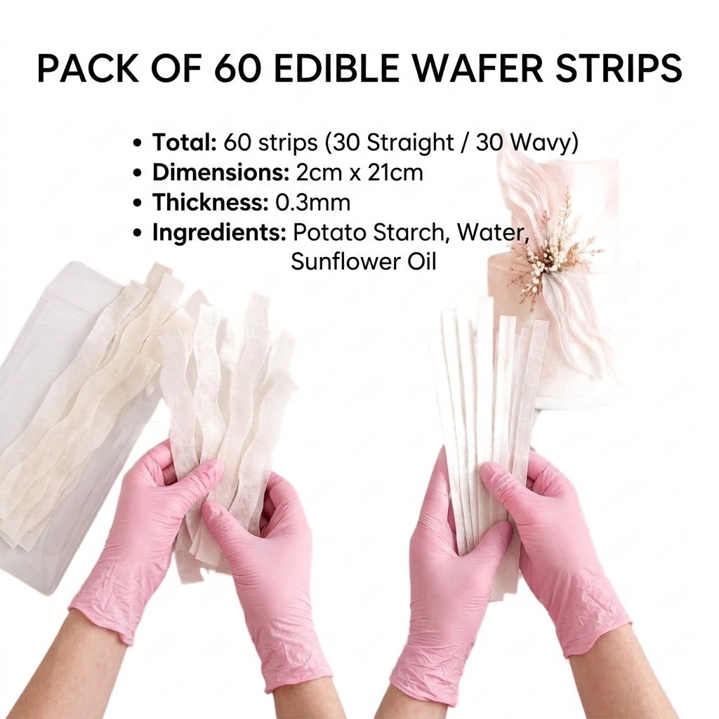 Precut Wafer Paper Strips – 60 Straight & Wavy Edible Ruffles