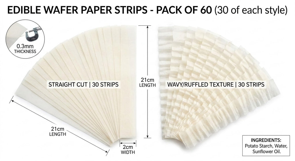Precut Wafer Paper Strips – 60 Straight & Wavy Edible Ruffles